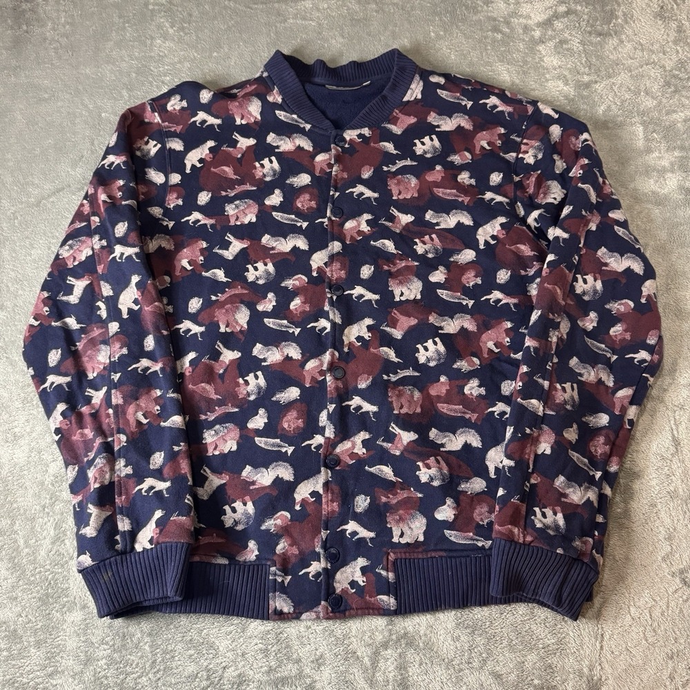 WESC Mens Large Animalis Aop Button Snap jacket Blue Multicolor